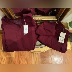 One pocket scrub top and high waisted joggers